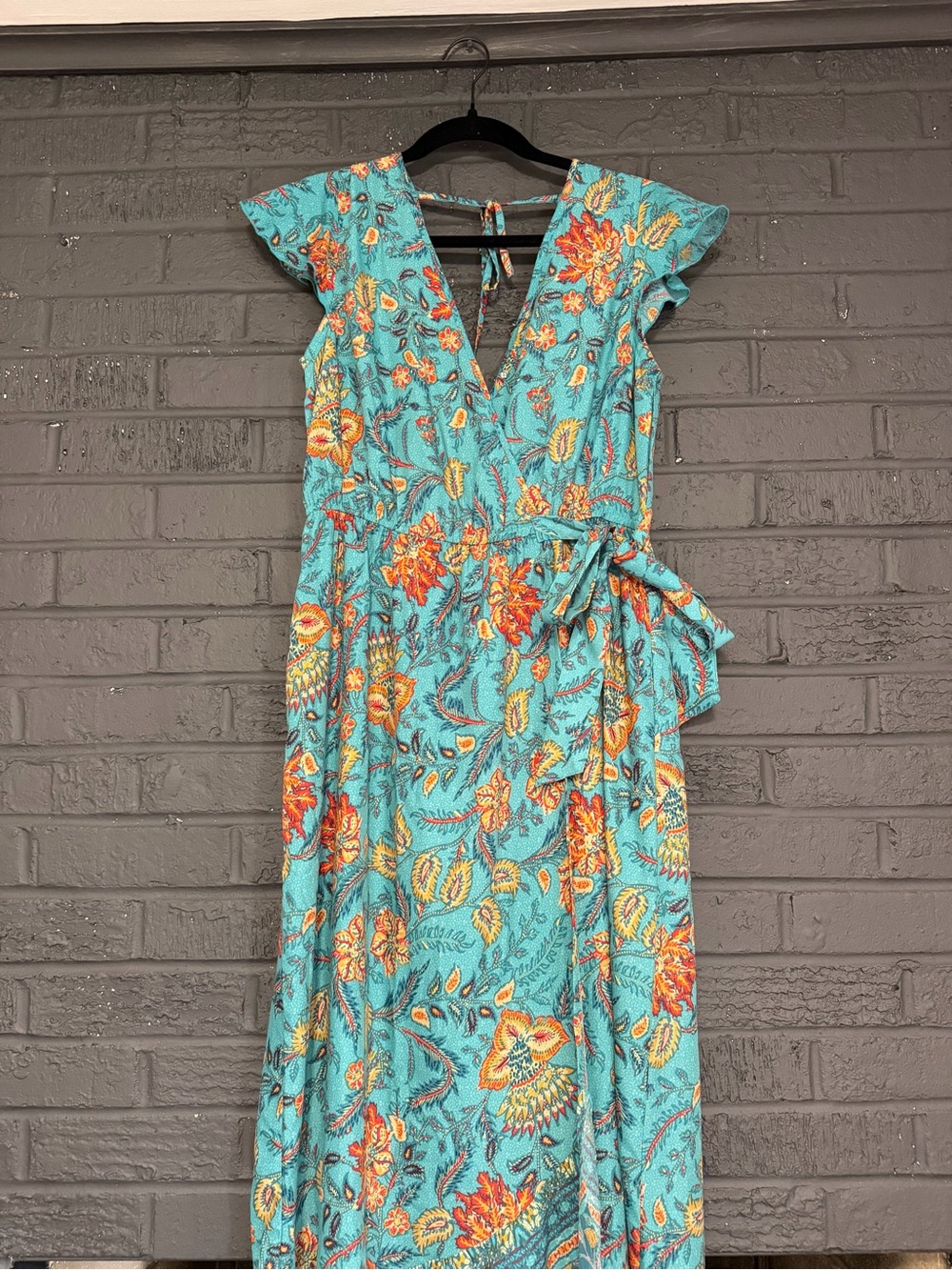 NEW - Floral Teal Wrap Maxi Dress with Tie Waist